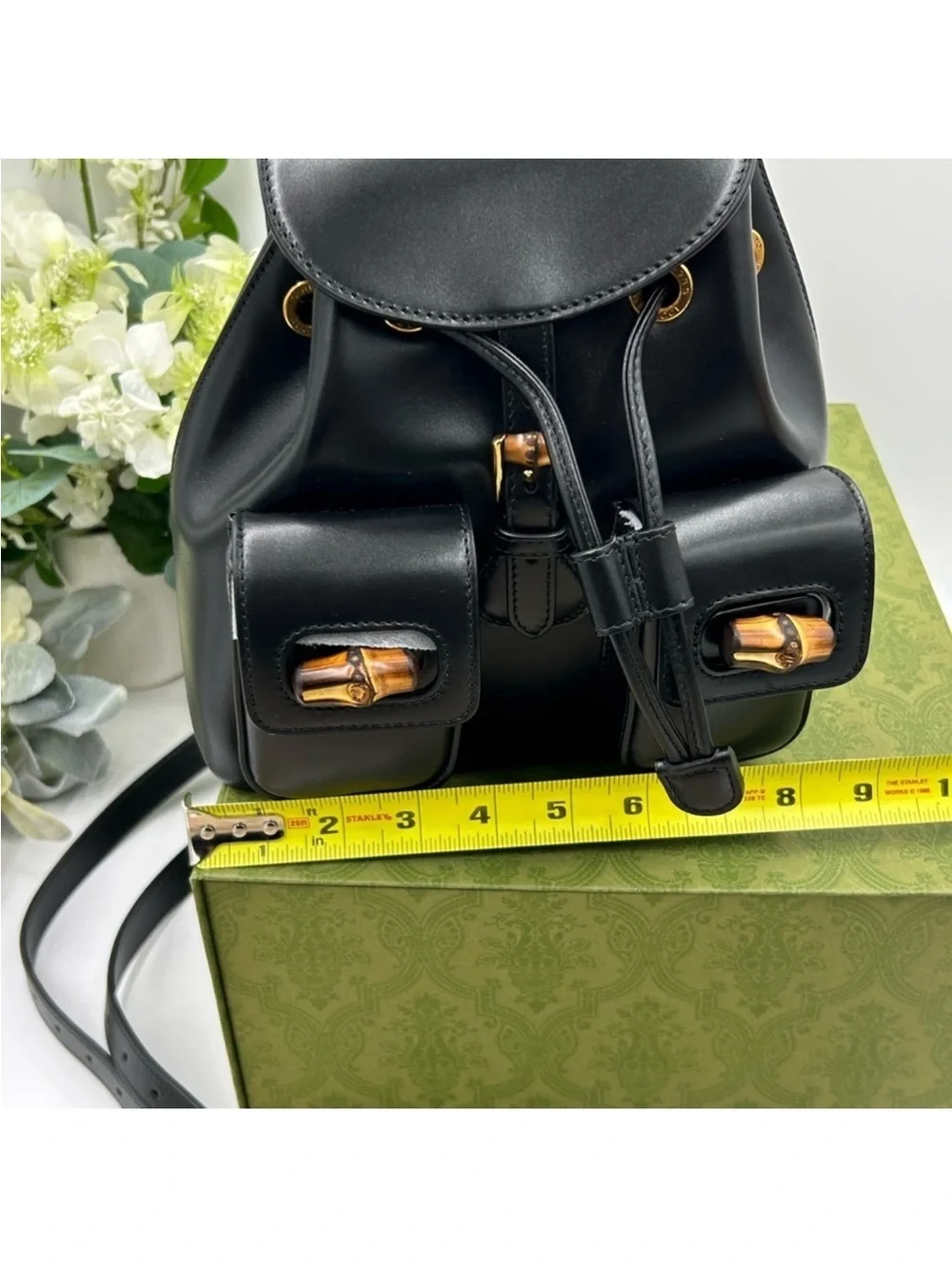 Gucci, leather bamboo backpack made in Italy NWT. Unisex.